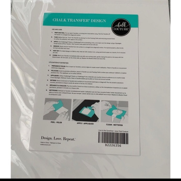 NIP Size B Live In The Sunshine, Swim In The Sea, Chalk Couture Transfer - Picture 2 of 2